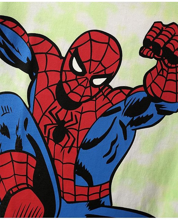 Pine Kids Marvel Single Jersey Knit Half Drop Shoulder Sleeves Oversized Tie & Dye T-Shirt with Spider Man Graphics - Light Green