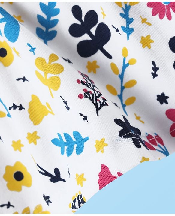 Babyhug 100% Cotton Single Jersey Knit Sleeveless Frock Floral Print & Bow Applique - White