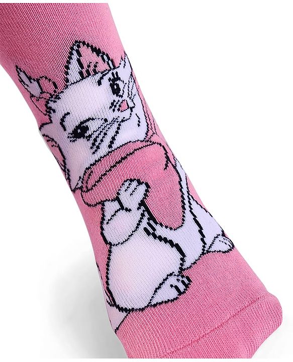 Cute Walk by Babyhug Knit Antibacterial Socks With Aristocats Marie Graphics Pack Of 3 - Pink