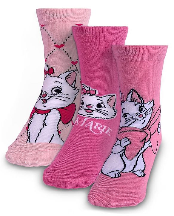 Cute Walk by Babyhug Knit Antibacterial Socks With Aristocats Marie Graphics Pack Of 3 - Pink