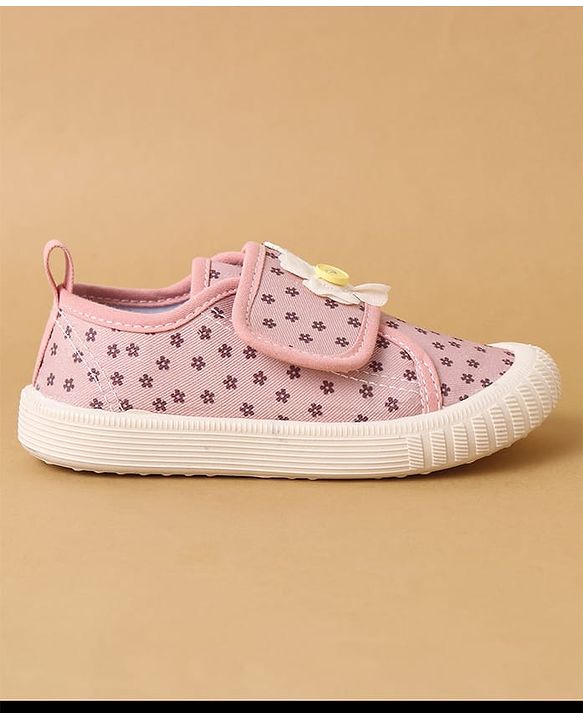Cute Walk by Babyhug Velcro Closure Casual Shoes with Floral Print & Applique - Pink