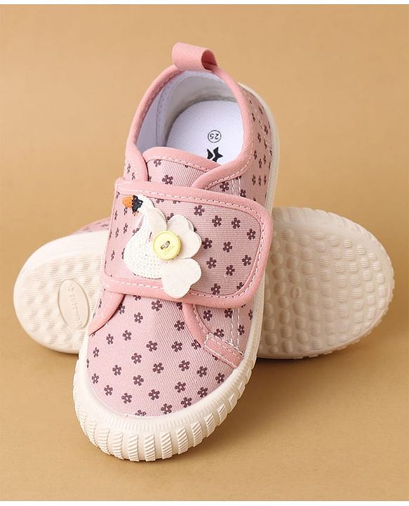 Cute Walk by Babyhug Velcro Closure Casual Shoes with Floral Print & Applique - Pink