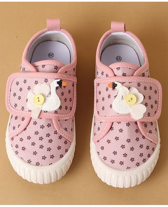 Cute Walk by Babyhug Velcro Closure Casual Shoes with Floral Print & Applique - Pink