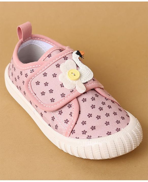 Cute Walk by Babyhug Velcro Closure Casual Shoes with Floral Print & Applique - Pink