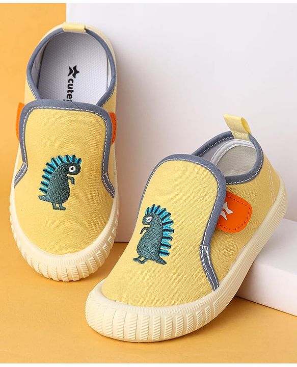 Cute Walk by Babyhug Velcro Closure Casual Shoes with Dino Embroidery - Yellow