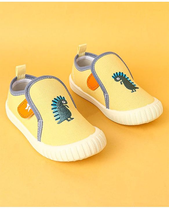 Cute Walk by Babyhug Velcro Closure Casual Shoes with Dino Embroidery - Yellow