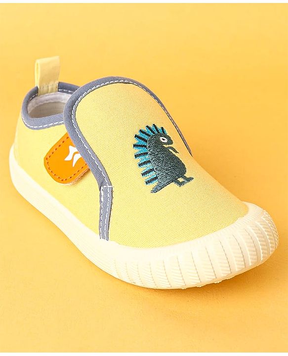 Cute Walk by Babyhug Velcro Closure Casual Shoes with Dino Embroidery - Yellow