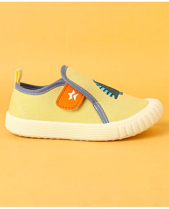 Cute Walk by Babyhug Velcro Closure Casual Shoes with Dino Embroidery - Yellow