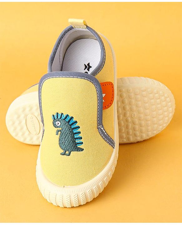 Cute Walk by Babyhug Velcro Closure Casual Shoes with Dino Embroidery - Yellow