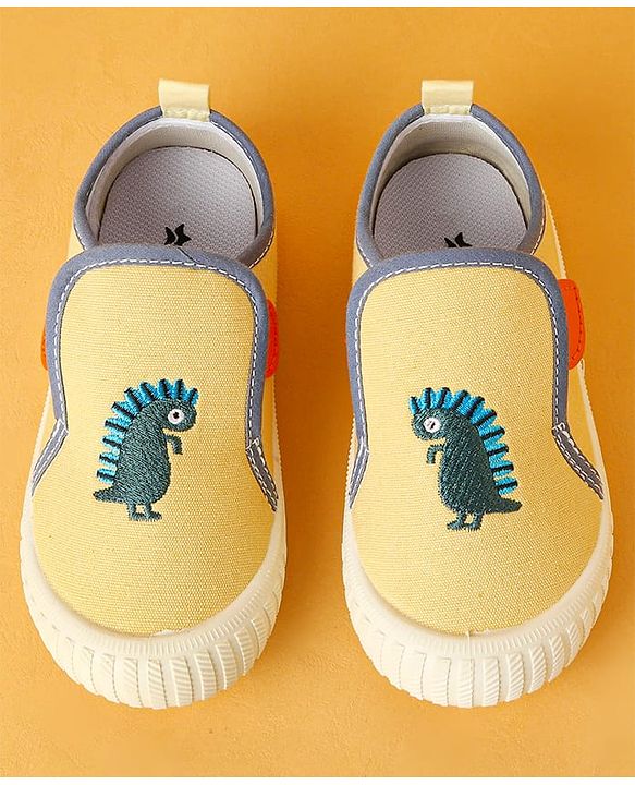 Cute Walk by Babyhug Velcro Closure Casual Shoes with Dino Embroidery - Yellow