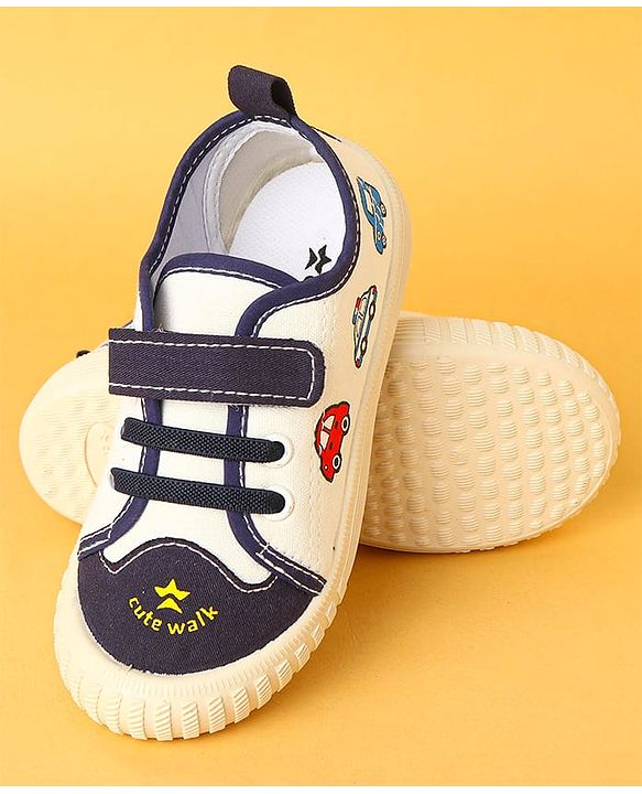 Cute Walk by Babyhug Velcro Closure Casual Shoes with Vehicle Design - Navy Blue