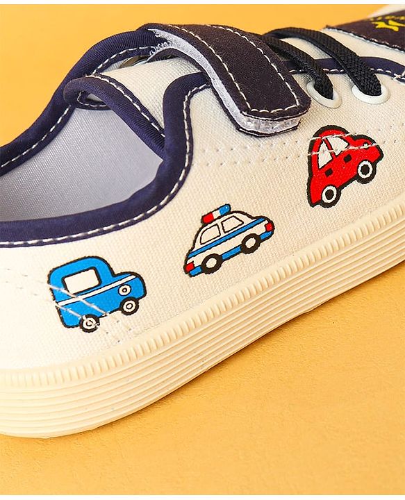 Cute Walk by Babyhug Velcro Closure Casual Shoes with Vehicle Design - Navy Blue