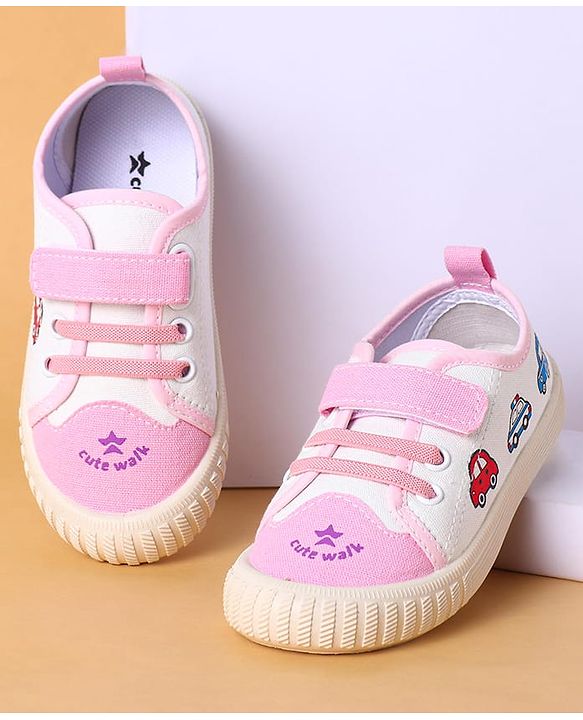 Cute Walk by Babyhug Velcro Closure Casual Shoes with Vehicle Design - Pink