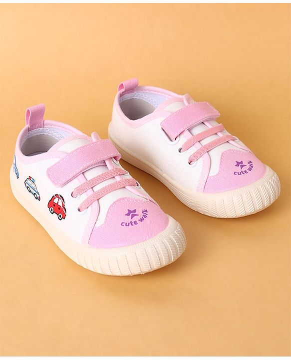Cute Walk by Babyhug Velcro Closure Casual Shoes with Vehicle Design - Pink