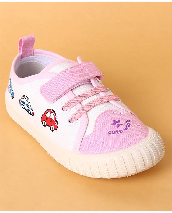 Cute Walk by Babyhug Velcro Closure Casual Shoes with Vehicle Design - Pink