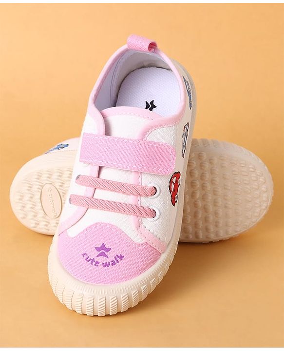 Cute Walk by Babyhug Velcro Closure Casual Shoes with Vehicle Design - Pink
