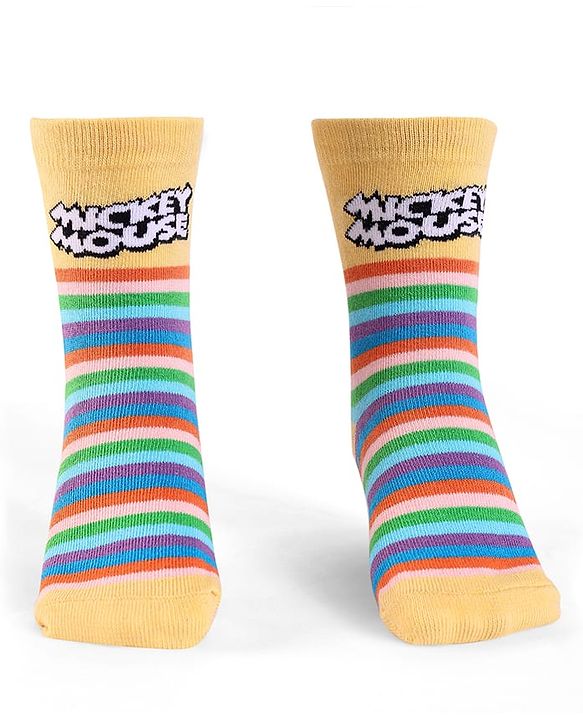 Cute Walk by Babyhug Knit Antibacterial Socks With Mickey Mouse Graphics Pack Of 3 - Blue Black & Yellow