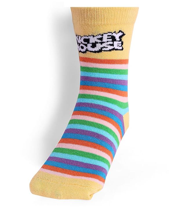 Cute Walk by Babyhug Knit Antibacterial Socks With Mickey Mouse Graphics Pack Of 3 - Blue Black & Yellow