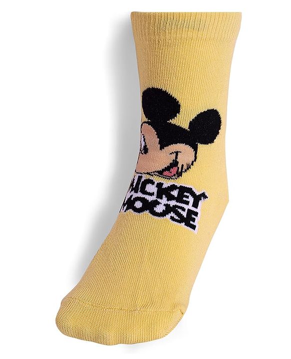 Cute Walk By Babyhug Knit Antibacterial Socks With Mickey Mouse Graphics Pack Of 3 - White & Yellow