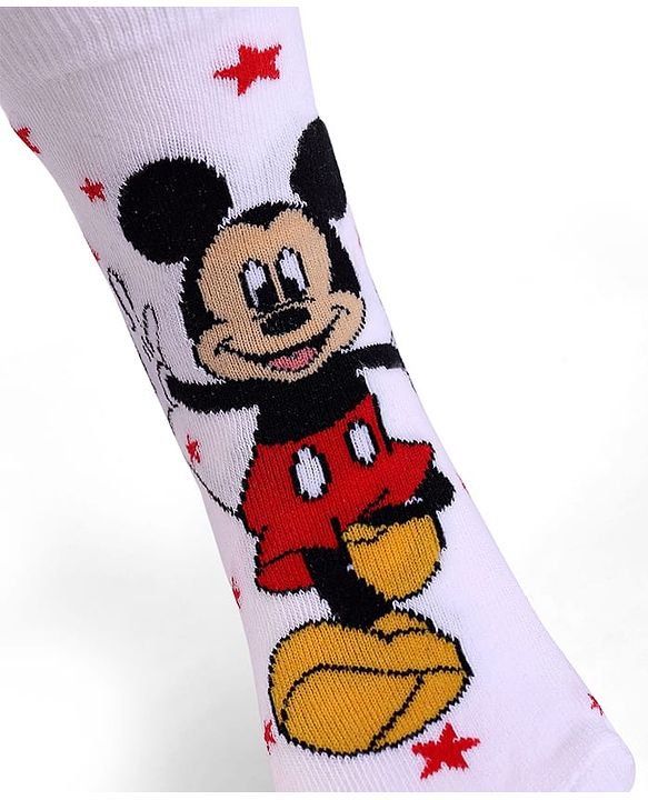 Cute Walk By Babyhug Knit Antibacterial Socks With Mickey Mouse Graphics Pack Of 3 - White & Yellow