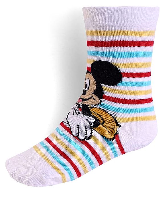 Cute Walk By Babyhug Knit Antibacterial Socks With Mickey Mouse Graphics Pack Of 3 - White & Yellow