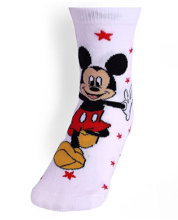 Cute Walk By Babyhug Knit Antibacterial Socks With Mickey Mouse Graphics Pack Of 3 - White & Yellow