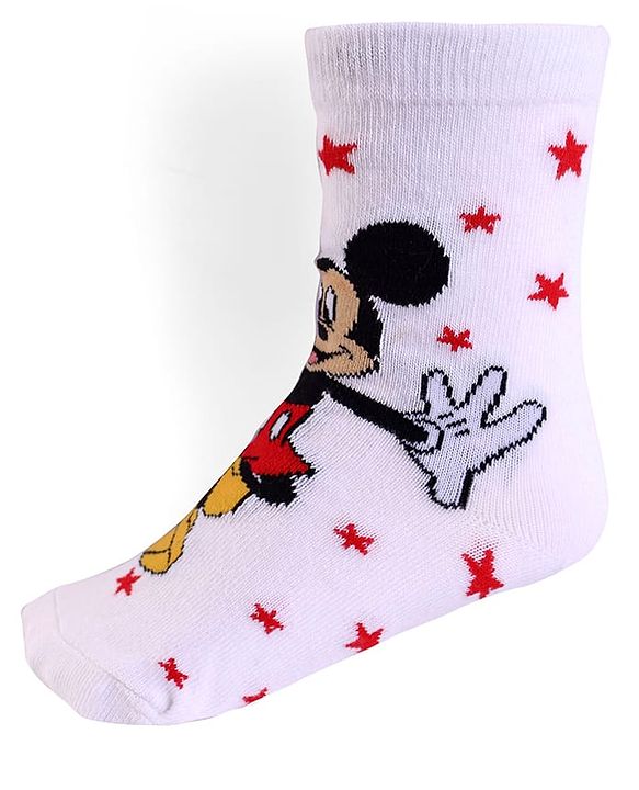 Cute Walk By Babyhug Knit Antibacterial Socks With Mickey Mouse Graphics Pack Of 3 - White & Yellow