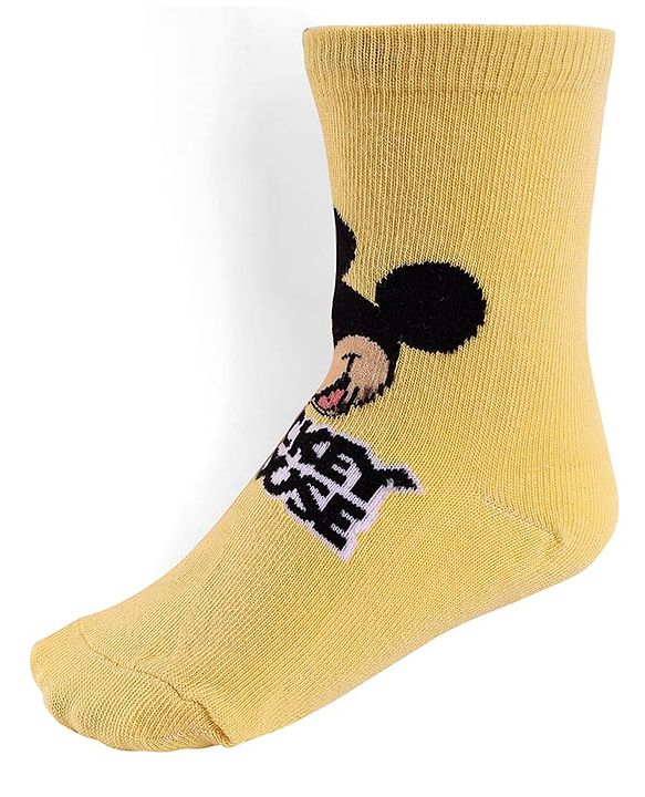 Cute Walk By Babyhug Knit Antibacterial Socks With Mickey Mouse Graphics Pack Of 3 - White & Yellow
