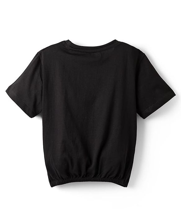 Pine Kids Cotton Knit Half Sleeves Top with Text Print - Black