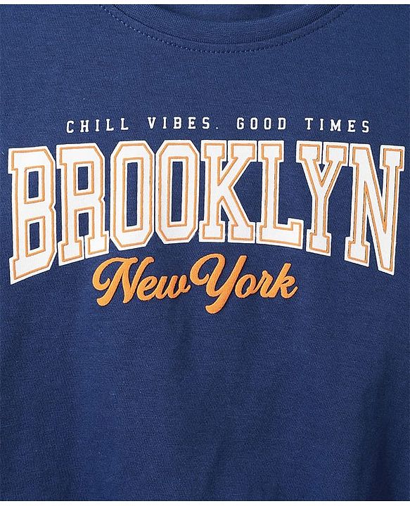 Pine Kids Cotton Knit Half Sleeves Top with Text Print - Navy Blue