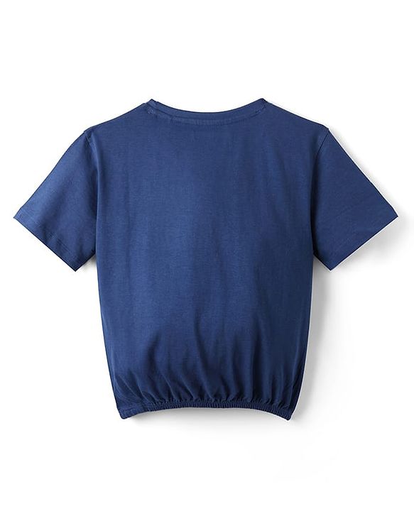 Pine Kids Cotton Knit Half Sleeves Top with Text Print - Navy Blue