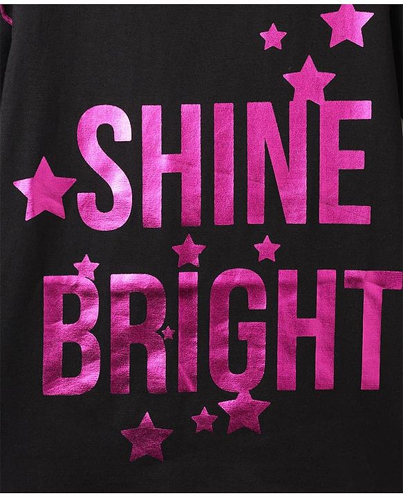 Pine Kids Cotton Knit Half Sleeves Top with Text Foil Print - Black