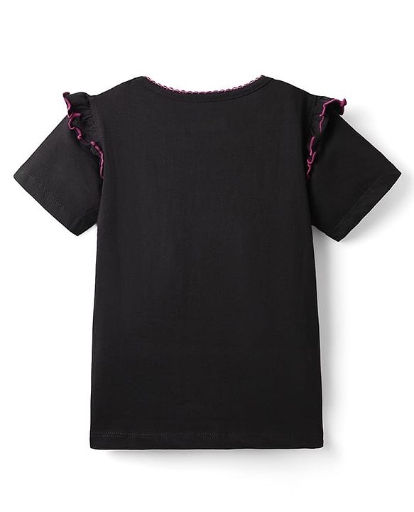 Pine Kids Cotton Knit Half Sleeves Top with Text Foil Print - Black