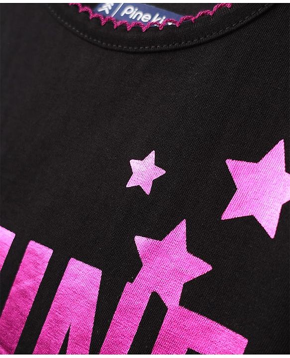 Pine Kids Cotton Knit Half Sleeves Top with Text Foil Print - Black