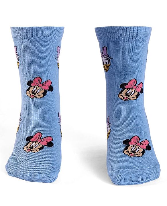 Cute Walk By Babyhug Knit Antibacterial Socks With Minnie Mouse Graphics Pack Of 3 - Yellow Pink & Blue