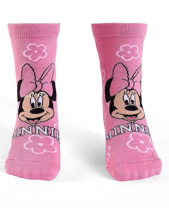 Cute Walk By Babyhug Knit Antibacterial Socks With Minnie Mouse Graphics Pack Of 3 - Yellow Pink & Blue