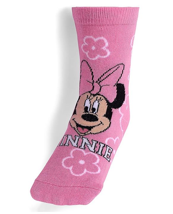 Cute Walk By Babyhug Knit Antibacterial Socks With Minnie Mouse Graphics Pack Of 3 - Yellow Pink & Blue
