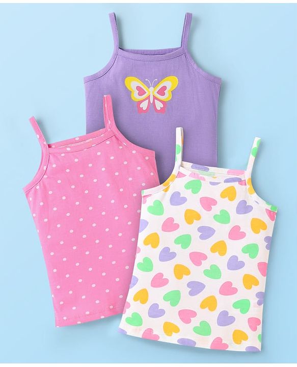 Babyhug 100% Cotton Single Jersey Knit Slips With Polka Dots & Heart Print - Pink Purple & White
