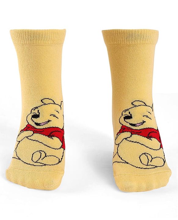 Cute Walk By Babyhug Knit Antibacterial Socks With Winnie The Pooh Graphics Pack Of 3 - Yellow & White