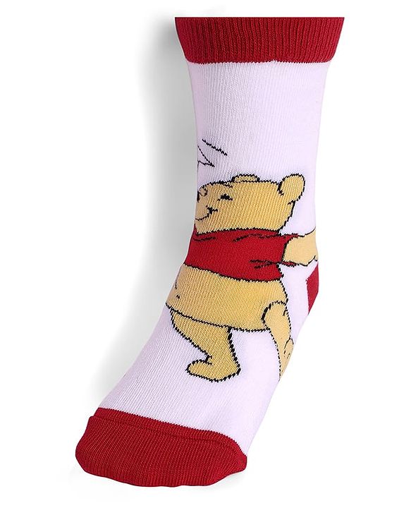 Cute Walk By Babyhug Knit Antibacterial Socks With Winnie The Pooh Graphics Pack Of 3 - Yellow & White