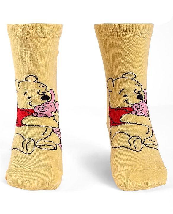 Cute Walk By Babyhug Knit Antibacterial Socks With Winnie The Pooh Graphics Pack Of 3 - Yellow & White