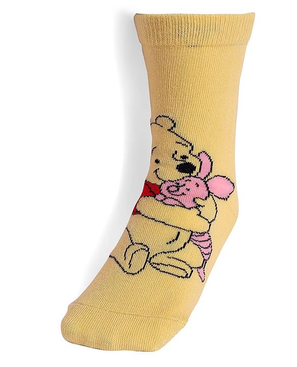 Cute Walk By Babyhug Knit Antibacterial Socks With Winnie The Pooh Graphics Pack Of 3 - Yellow & White