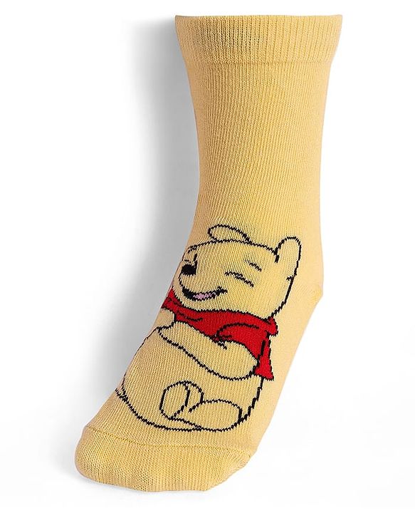Cute Walk By Babyhug Knit Antibacterial Socks With Winnie The Pooh Graphics Pack Of 3 - Yellow & White