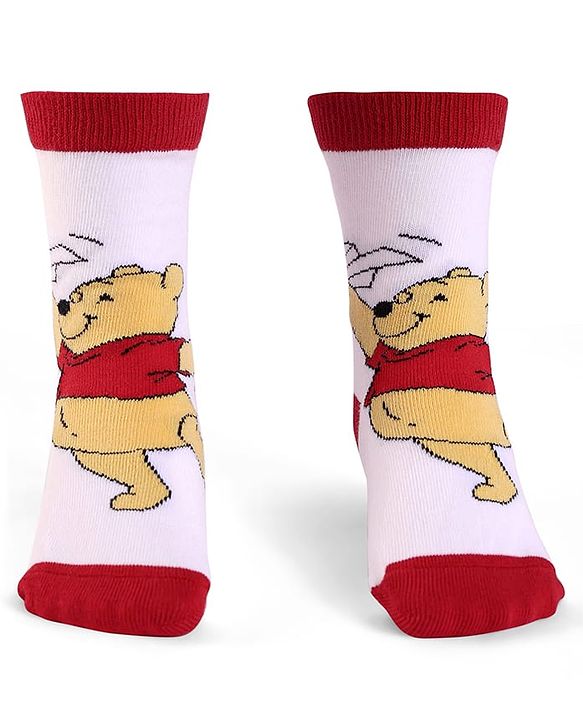 Cute Walk By Babyhug Knit Antibacterial Socks With Winnie The Pooh Graphics Pack Of 3 - Yellow & White