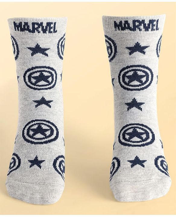 Pine Kids Marvel Knit Antibacterial Socks With Stripes & Avengers Graphics Pack Of 3 - Orange Light Blue & Grey