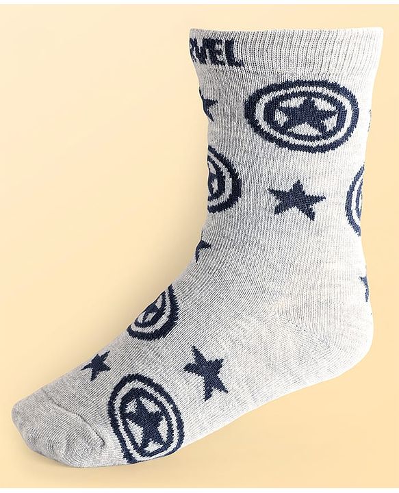 Pine Kids Marvel Knit Antibacterial Socks With Stripes & Avengers Graphics Pack Of 3 - Orange Light Blue & Grey
