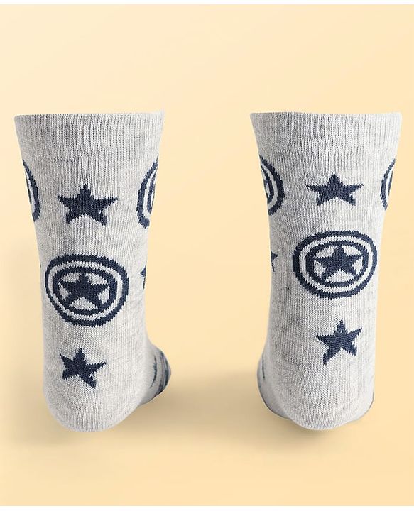Pine Kids Marvel Knit Antibacterial Socks With Stripes & Avengers Graphics Pack Of 3 - Orange Light Blue & Grey