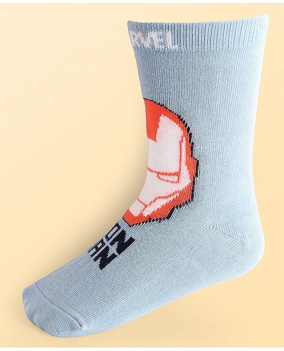 Pine Kids Marvel Knit Antibacterial Socks With Stripes & Avengers Graphics Pack Of 3 - Orange Light Blue & Grey