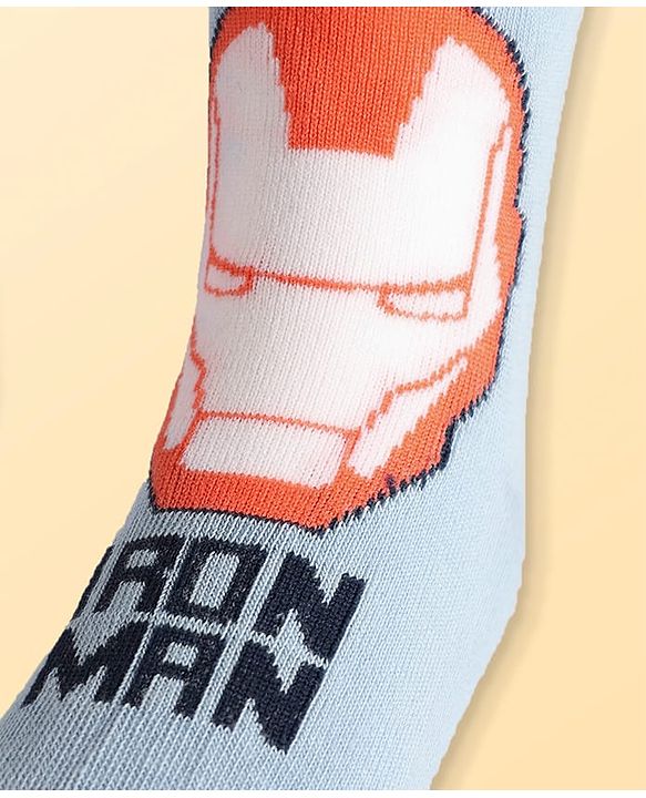 Pine Kids Marvel Knit Antibacterial Socks With Stripes & Avengers Graphics Pack Of 3 - Orange Light Blue & Grey