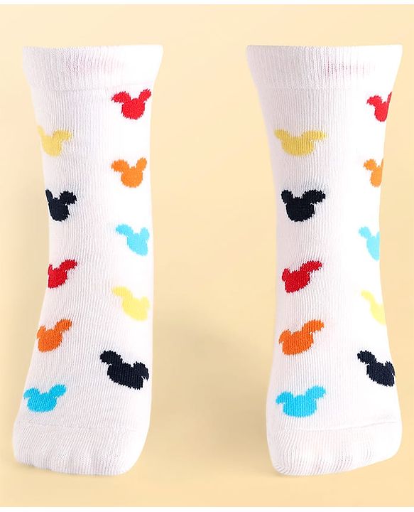 Pine Kids Disney Knit Antibacterial Socks With Stripes & Mickey Mouse Graphics Pack Of 3 - Red Light Blue & White